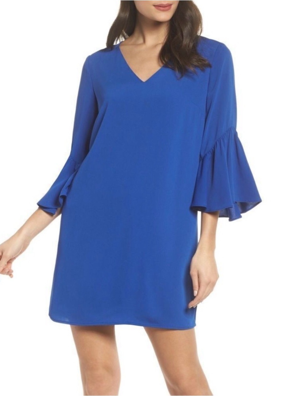Chelsea28 Royal Blue V-Neck Bell Sleeve Dress